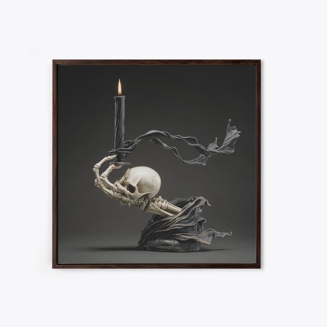 The Skeletal Hand Candleholder, Biomechanical Horror Art, Square Wall Art, Dark Halloween Decor, Canvas Print, Halloween Wall Art
