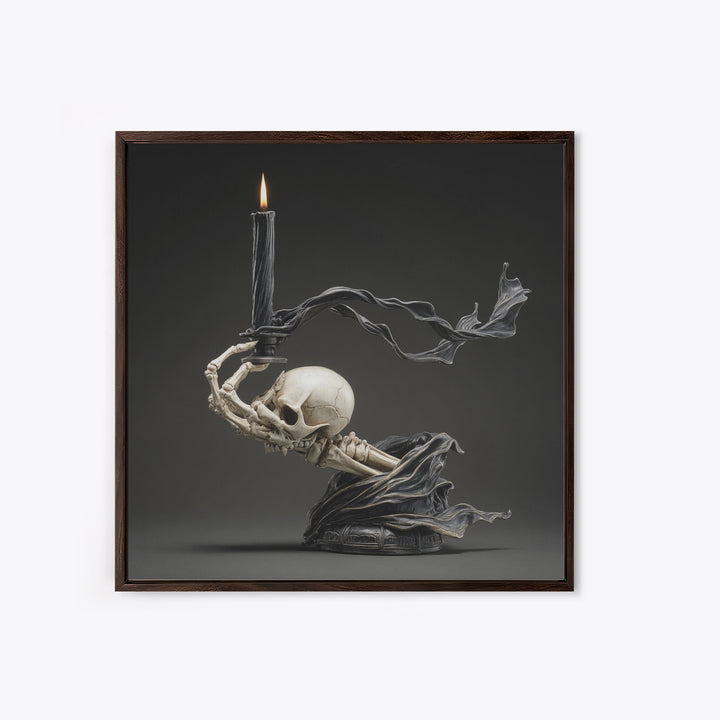 The Skeletal Hand Candleholder, Biomechanical Horror Art, Square Wall Art, Dark Halloween Decor, Canvas Print, Halloween Wall Art