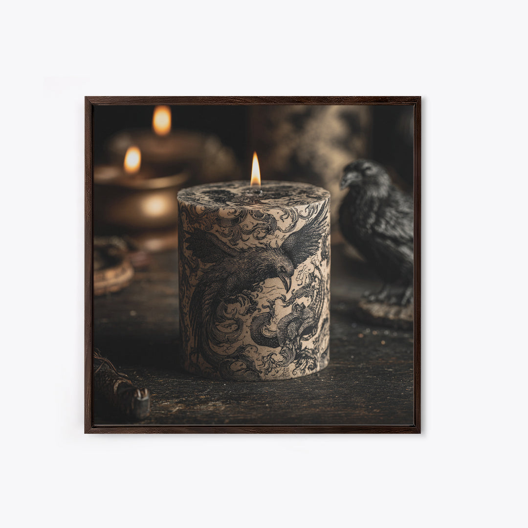 The Black Wax Candle, Renaissance Engraving Art, Square Wall Art, Gothic Horror Wall Art, Framed Canvas Print, Halloween Wall Art