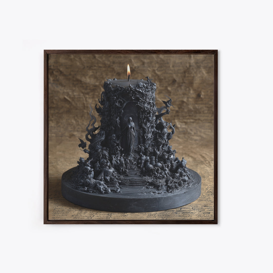 The Black Wax Candle, Baroque Witchcraft Art, Square Wall Art, Dark Fantasy Wall Art, Framed Canvas Print, Halloween Wall Art