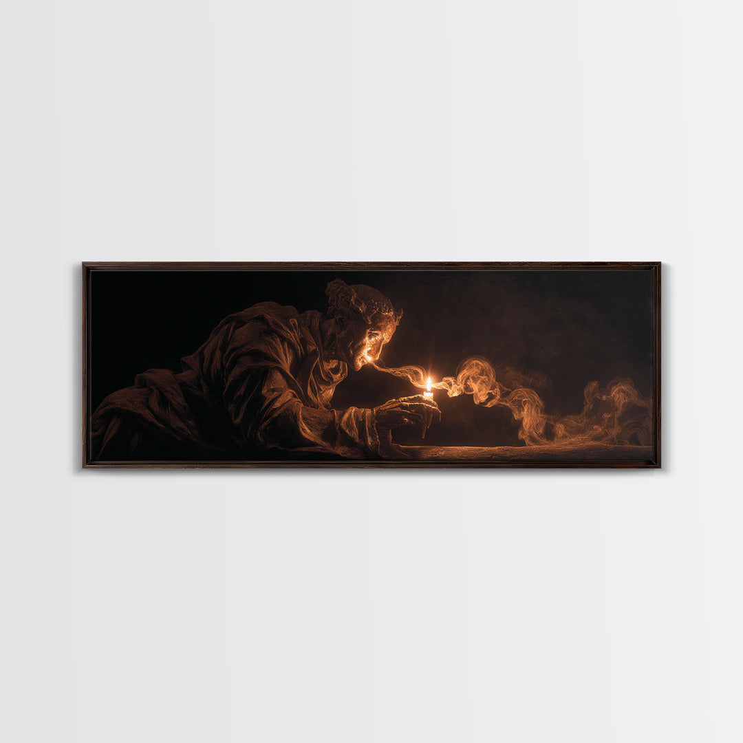 The Black Wax Candle, Visionary Gothic Art, Extra Wide Wall Art, Dark Halloween Decor, Framed Canvas Print, Halloween Wall Art