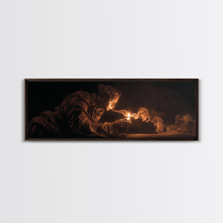 The Black Wax Candle, Visionary Gothic Art, Extra Wide Wall Art, Dark Halloween Decor, Framed Canvas Print, Halloween Wall Art