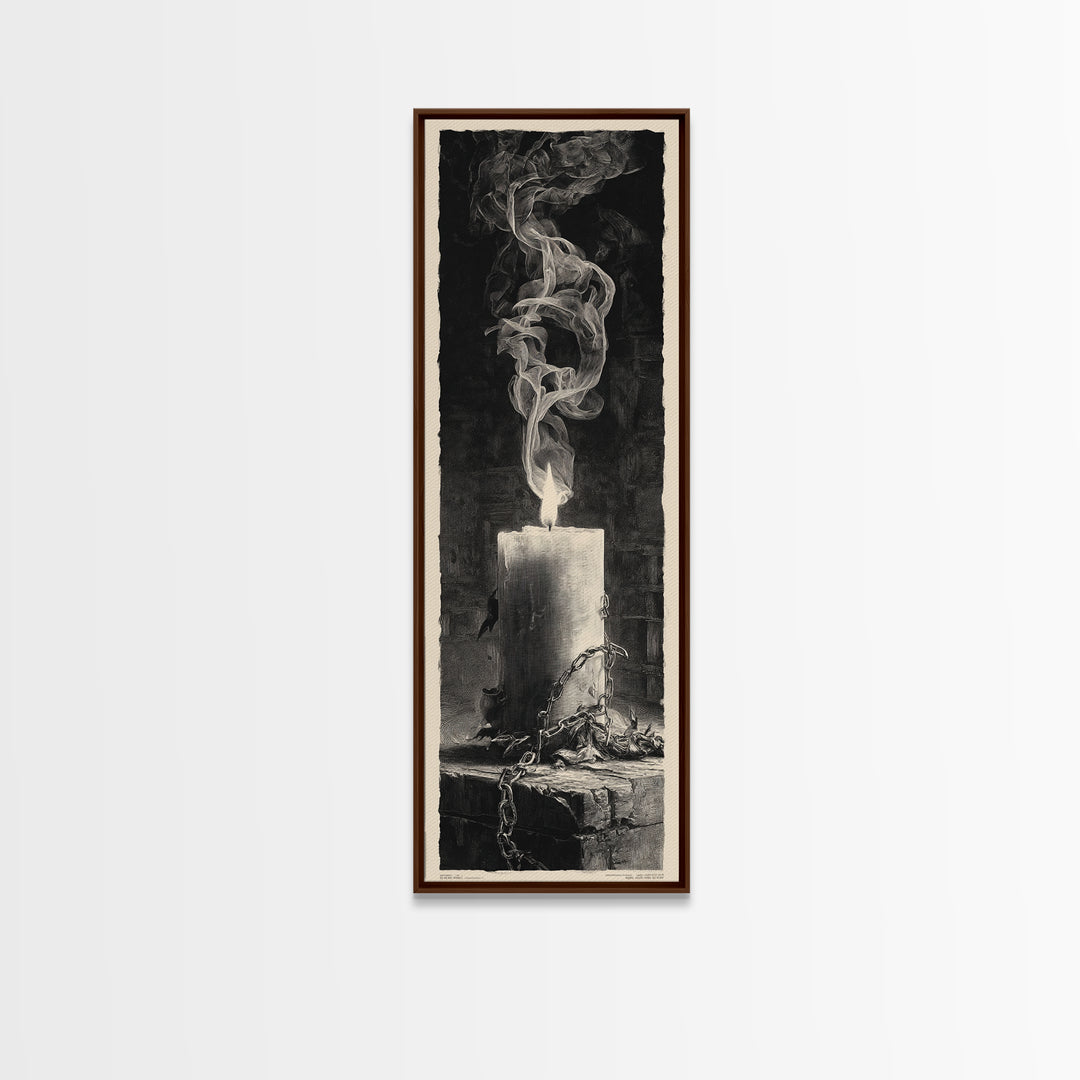 The Black Wax Candle, Architectural Etching Art, Tall Narrow Wall Art, Macabre Wall Art, Framed Canvas Print
