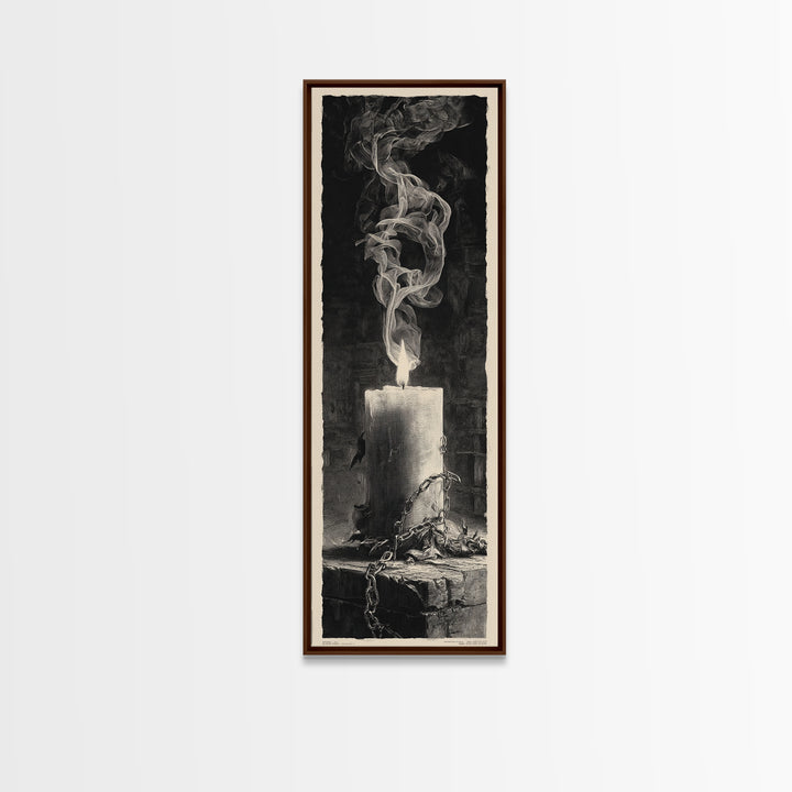 The Black Wax Candle, Architectural Etching Art, Tall Narrow Wall Art, Macabre Wall Art, Framed Canvas Print