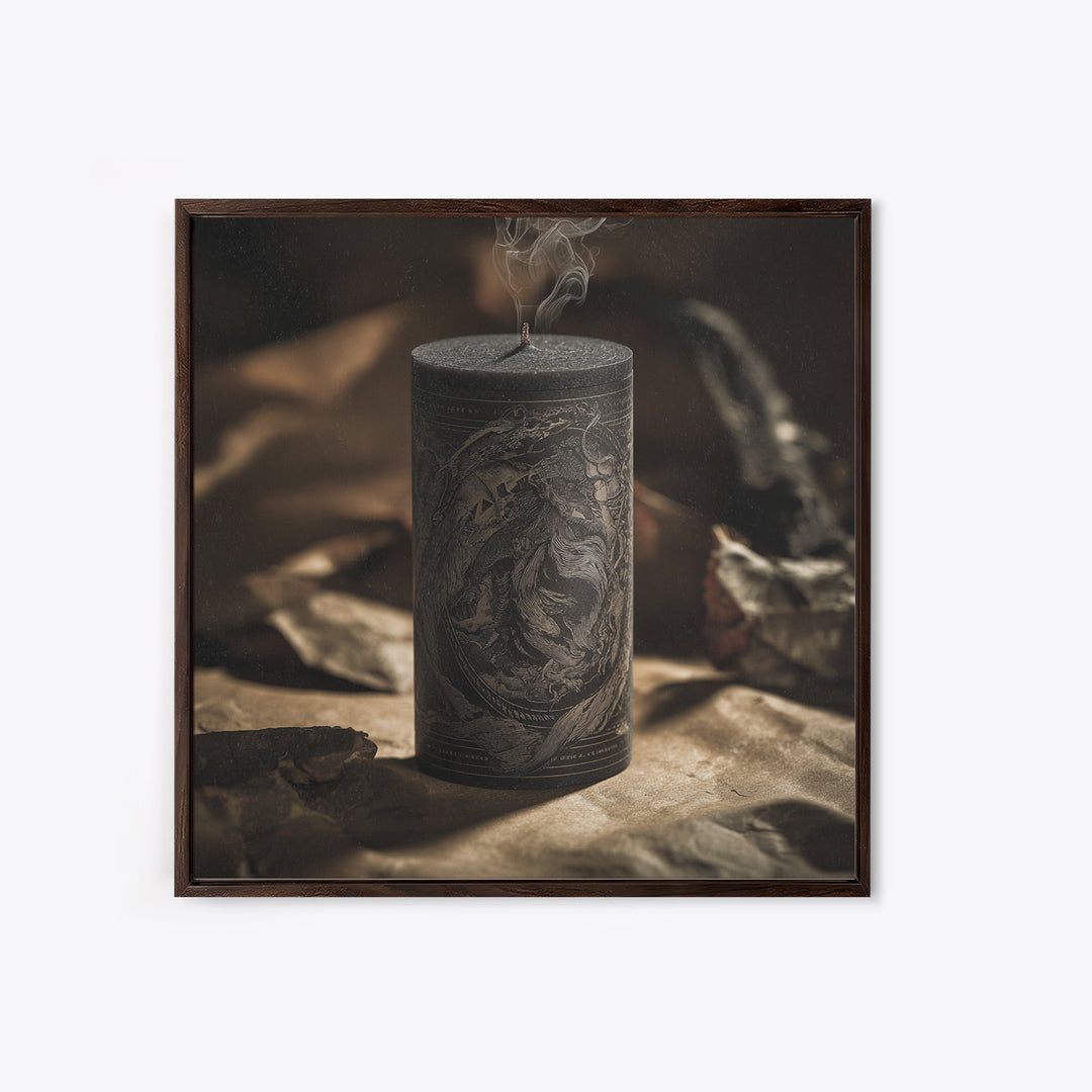 The Black Wax Candle, Decadent Gothic Art, Square Wall Art, Gothic Horror Wall Art, Framed Canvas Print, Halloween Wall Art