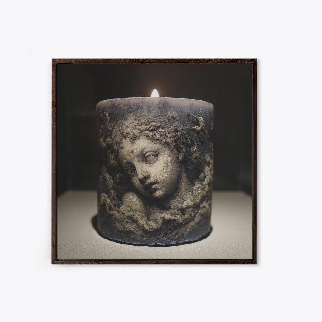 The Black Wax Candle, Symbolist Etching Art, Square Wall Art, Macabre Wall Art, Framed Canvas Print, Halloween Wall Art
