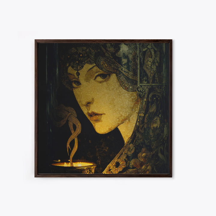 The Black Wax Candle, Stained Glass Gothic Art, Square Wall Art, Dark Fantasy Wall Art, Canvas Print, Halloween Wall Art