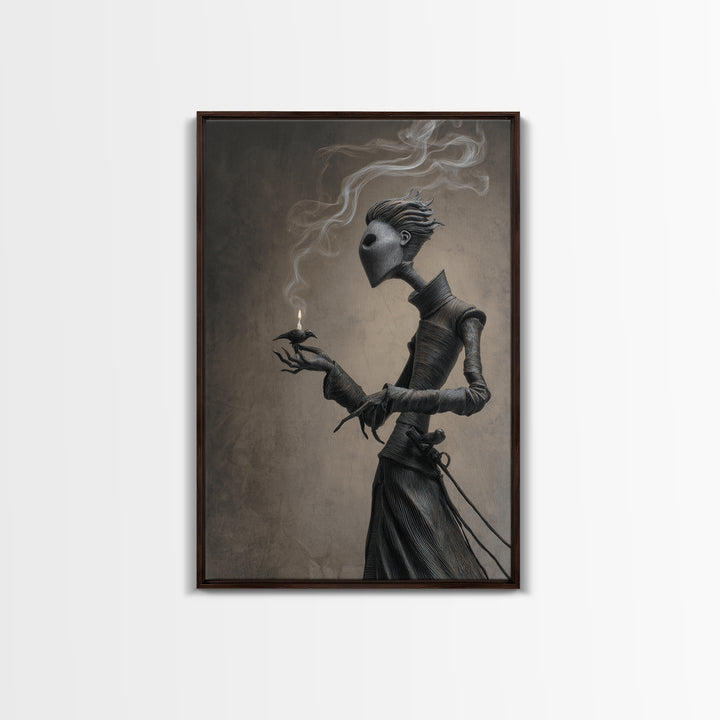 The Black Wax Candle, Victorian Macabre Art, Vertical Wall Art, Dark Halloween Decor, Framed Canvas Print, Halloween Wall Art