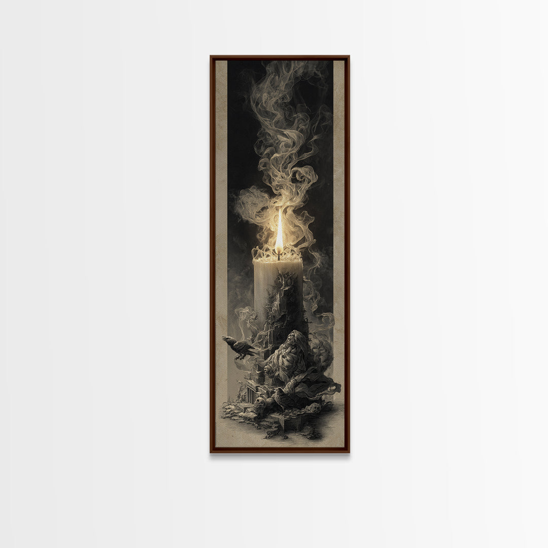 The Black Wax Candle, Surreal Apocalyptic Art, Tall Narrow Wall Art, Gothic Horror Wall Art, Canvas Print, Halloween Wall Art