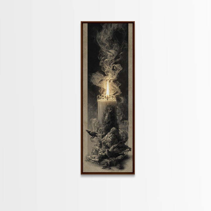 The Black Wax Candle, Surreal Apocalyptic Art, Tall Narrow Wall Art, Gothic Horror Wall Art, Canvas Print, Halloween Wall Art