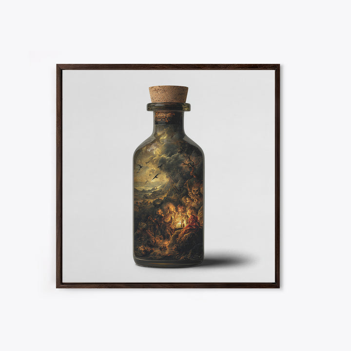 The Bottled Ghost, Baroque Witchcraft Art, Square Wall Art, Dark Halloween Decor, Framed Canvas Print, Halloween Wall Art