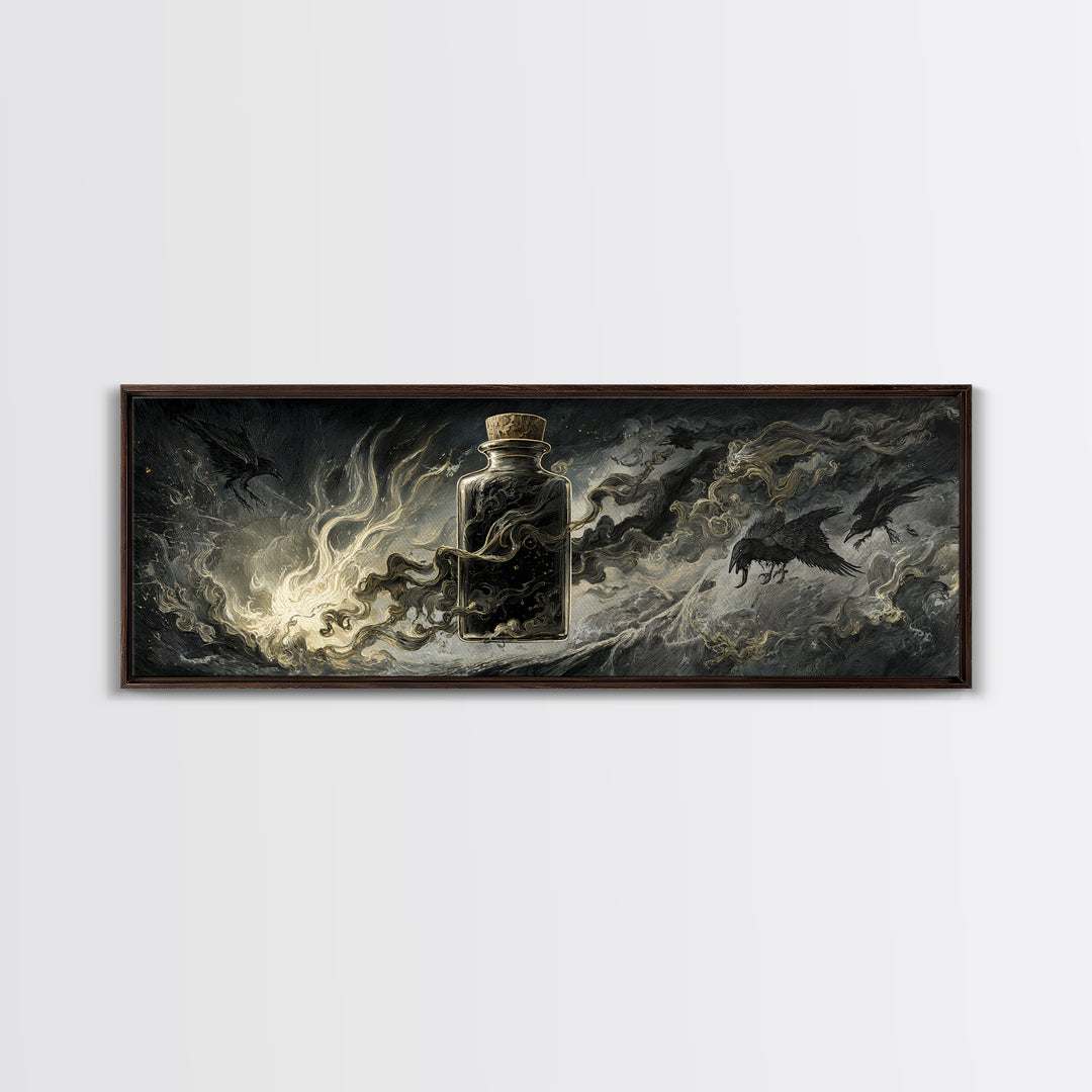 The Bottled Ghost, Visionary Gothic Art, Extra Wide Wall Art, Dark Fantasy Wall Art, Framed Canvas Print, Halloween Wall Art