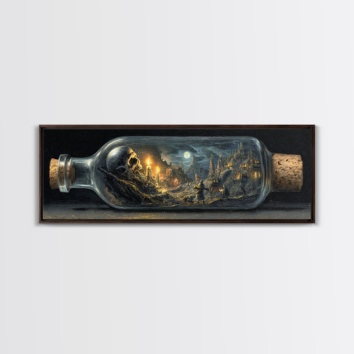 The Bottled Ghost, Apocalyptic Romantic Art, Extra Wide Wall Art, Dark Fantasy Wall Art, Canvas Print, Halloween Wall Art