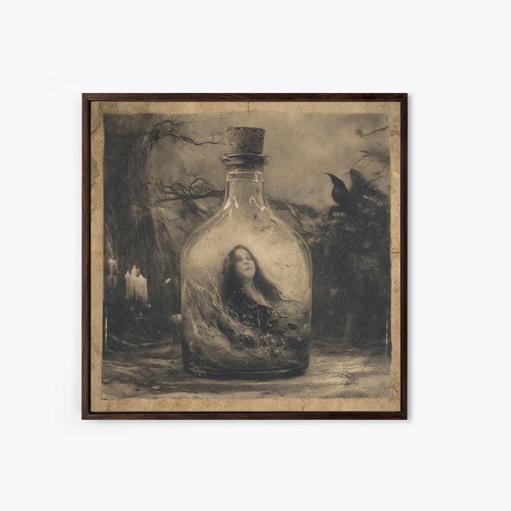 The Bottled Ghost, Symbolist Dream Art, Square Wall Art, Macabre Wall Art, Canvas Print, Halloween Wall Art, Dark Fantasy Art