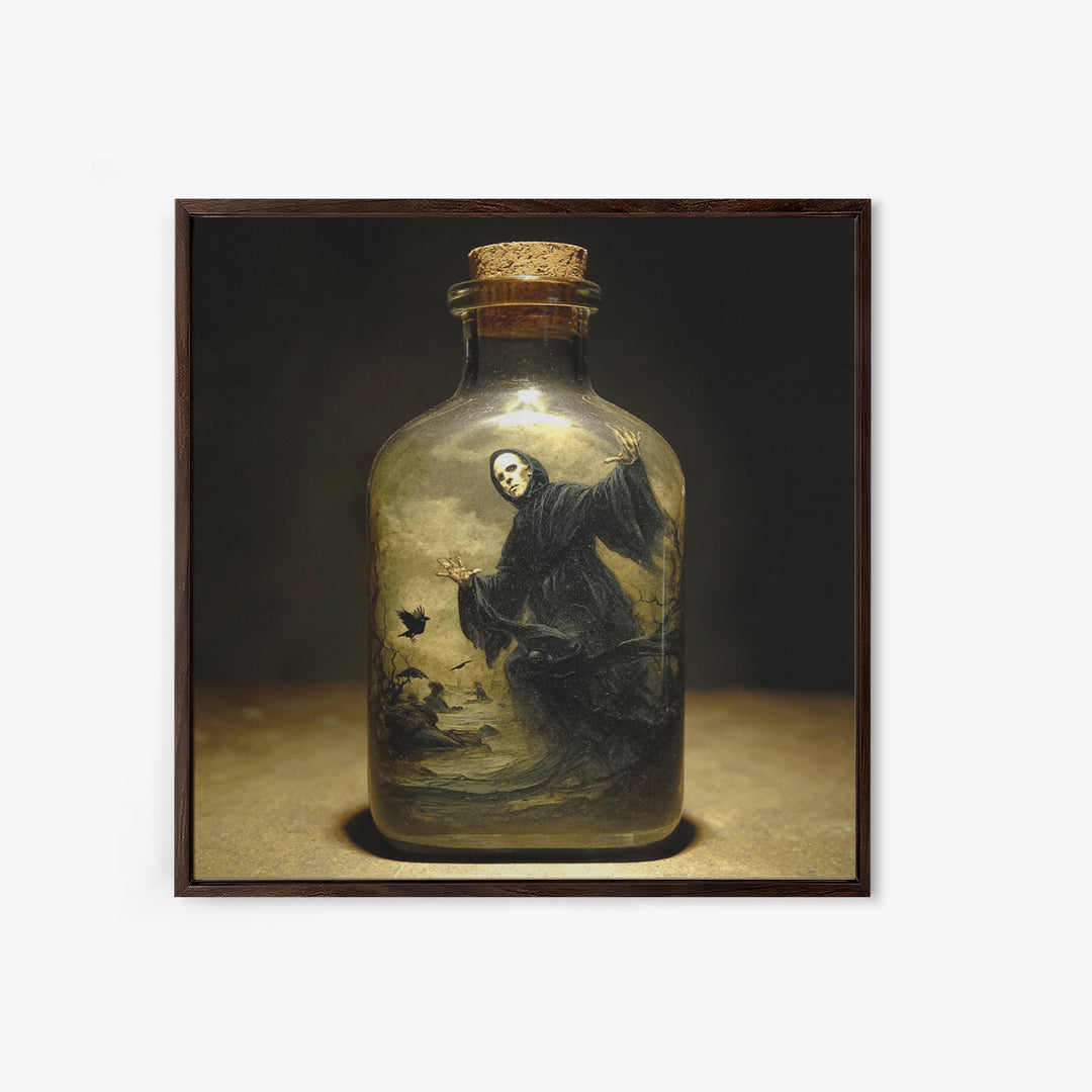 The Bottled Ghost, Symbolist Gothic Landscape, Square Wall Art, Dark Halloween Decor, Canvas Print, Halloween Wall Art, Horror Wall Art