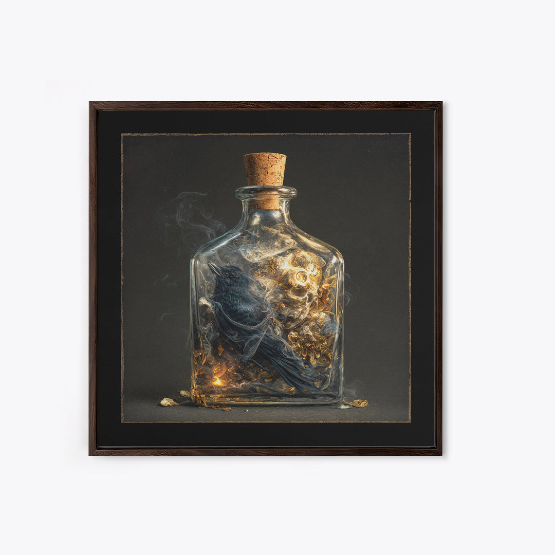 The Bottled Ghost, Ornate Symbolist Art, Square Wall Art, Dark Halloween Decor, Framed Canvas Print, Halloween Wall Art