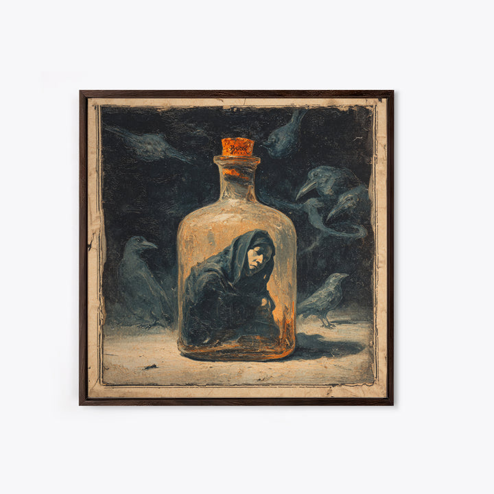 The Bottled Ghost, Dark Symbolist Art, Square Wall Art, Dark Halloween Decor, Canvas Print, Halloween Wall Art