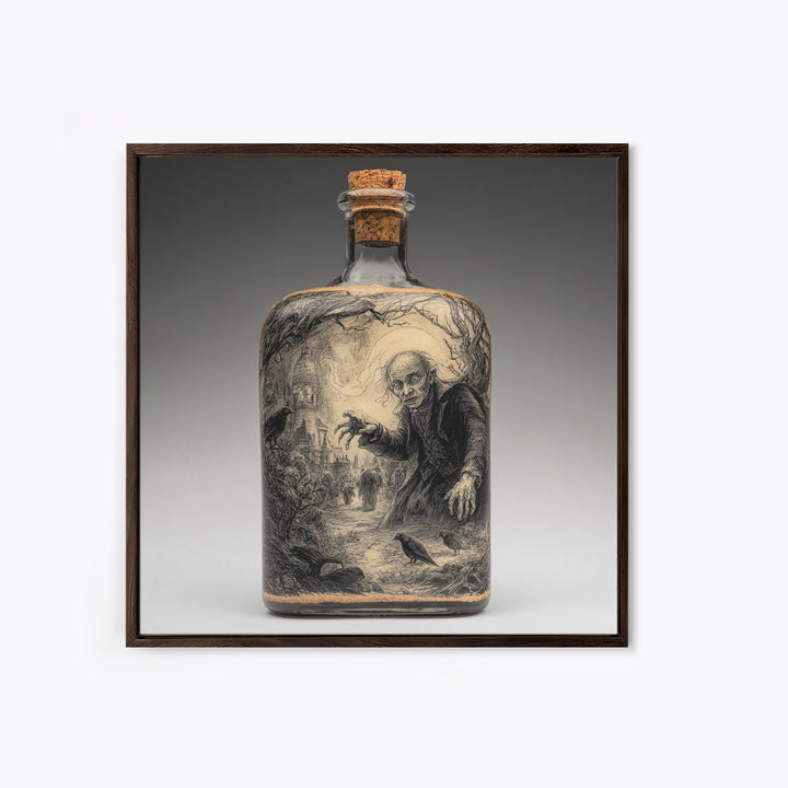 The Bottled Ghost, Expressionist Nightmare Art, Square Wall Art, Dark Fantasy Wall Art, Framed Canvas Print, Halloween Wall Art