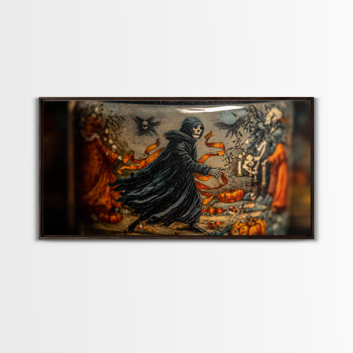 The Bottled Ghost, Grotesque Carnival Art, Wide Panoramic Art, Gothic Horror Wall Art, Framed Canvas Print, Halloween Wall Art