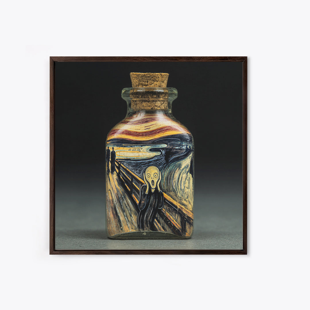 The Bottled Ghost, Expressionist Gothic Art, Square Wall Art, Gothic Horror Wall Art, Framed Canvas Print, Halloween Wall Art