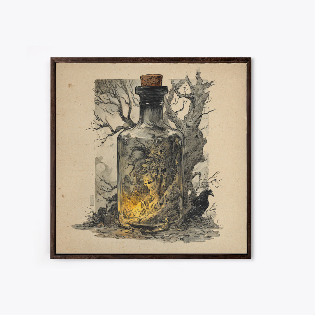 The Bottled Ghost, Gothic Storybook Art, Square Wall Art, Gothic Horror Wall Art, Canvas Print, Halloween Wall Art, Spooky Wall Decor