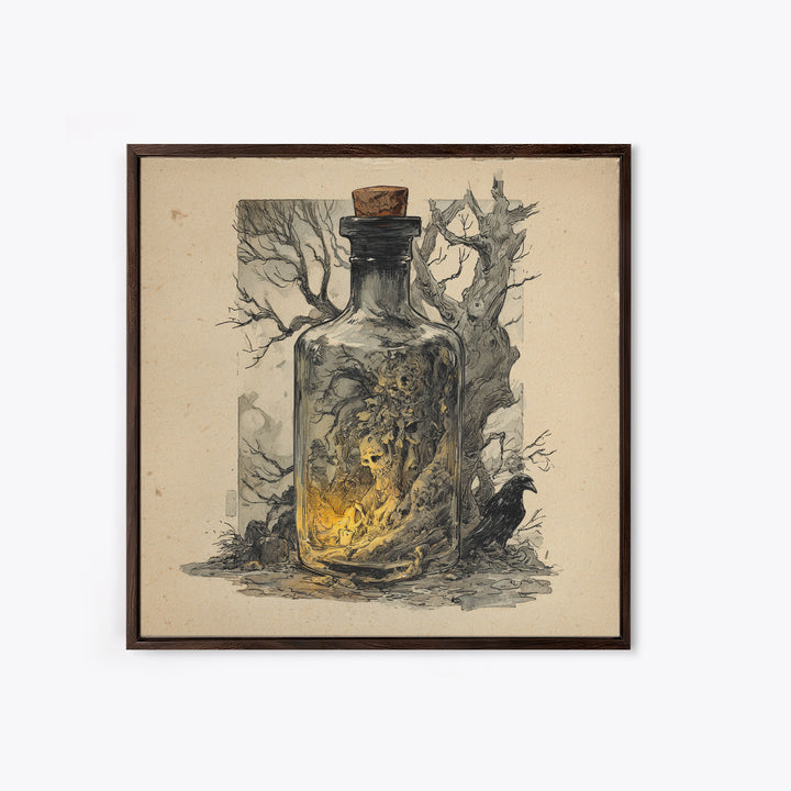 The Bottled Ghost, Gothic Storybook Art, Square Wall Art, Gothic Horror Wall Art, Canvas Print, Halloween Wall Art, Spooky Wall Decor