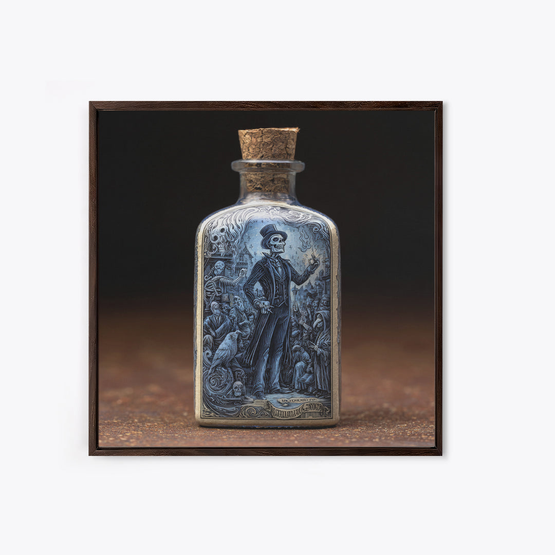 The Bottled Ghost, Macabre Folk Print Art, Square Wall Art, Dark Fantasy Wall Art, Framed Canvas Print, Halloween Wall Art