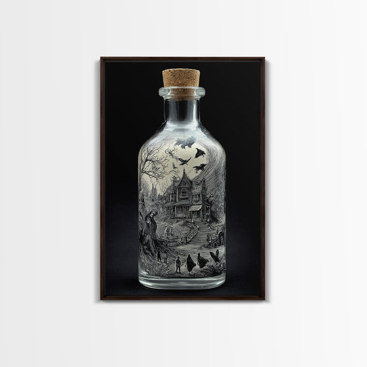 The Bottled Ghost, Victorian Macabre Art, Vertical Wall Art, Dark Halloween Decor, Framed Canvas Print, Halloween Wall Art