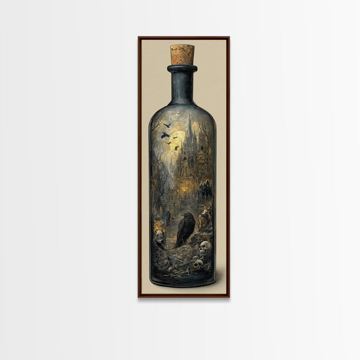 The Bottled Ghost, Surreal Apocalyptic Art, Tall Narrow Wall Art, Gothic Horror Wall Art, Framed Canvas Print, Halloween Wall Art