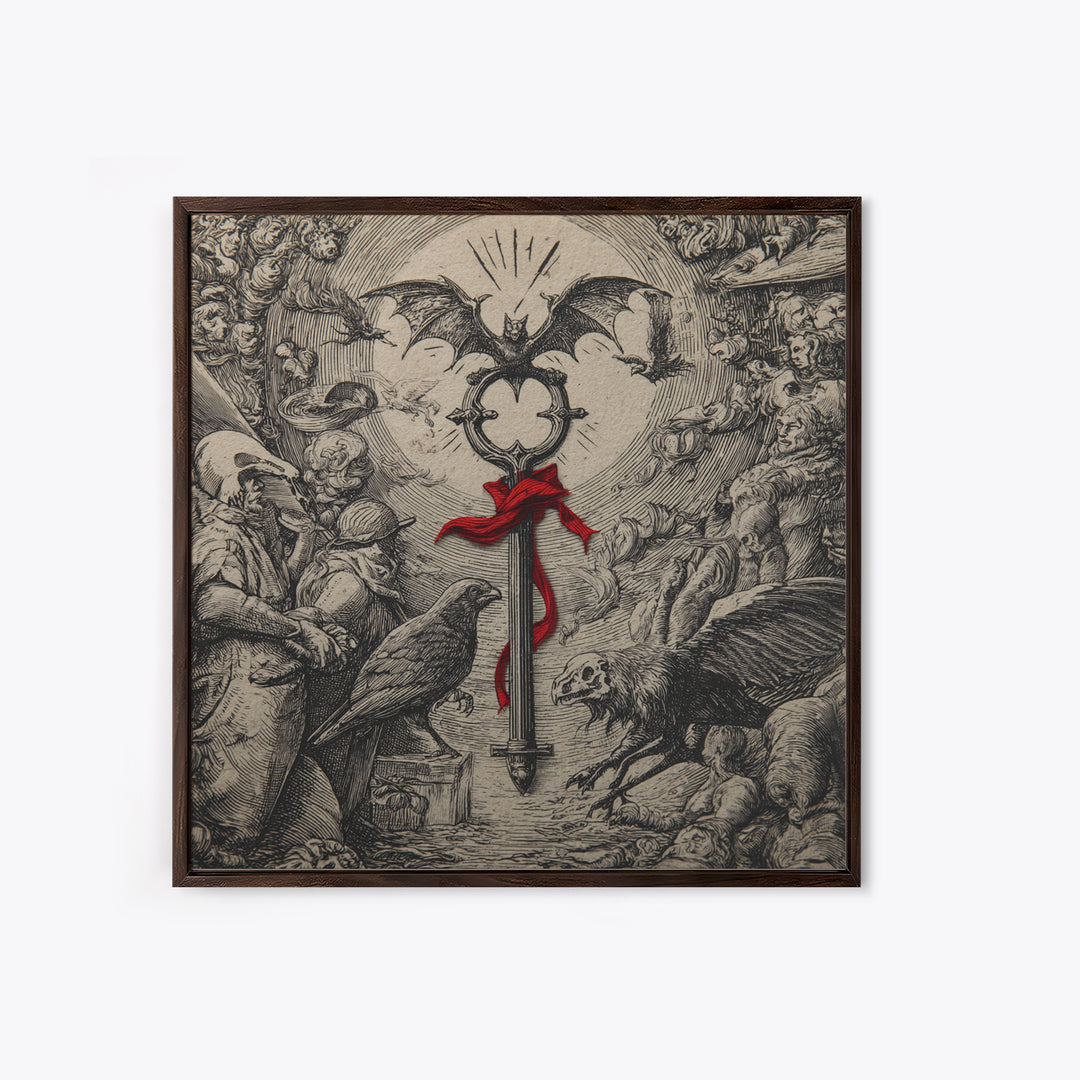 The Coffin Key, Renaissance Engraving Art, Square Wall Art, Dark Halloween Decor, Canvas Print, Halloween Wall Art, Spooky Wall Decor