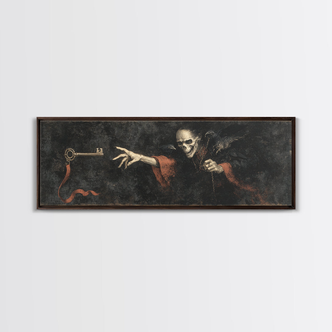 The Coffin Key, Dark Romantic Horror Art, Extra Wide Wall Art, Gothic Horror Wall Art, Framed Canvas Print, Halloween Wall Art