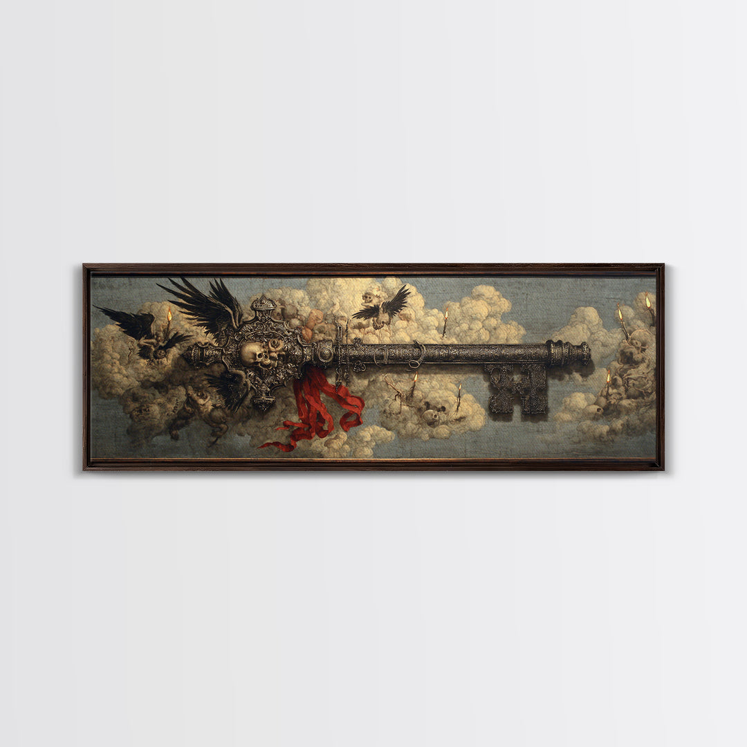 The Coffin Key, Visionary Gothic Art, Extra Wide Wall Art, Macabre Wall Art, Framed Canvas Print, Halloween Wall Art