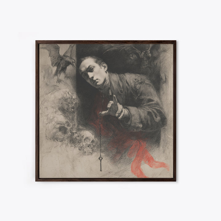The Coffin Key, Symbolist Dream Art, Square Wall Art, Dark Fantasy Wall Art, Canvas Print, Halloween Wall Art, Dark Fantasy Art