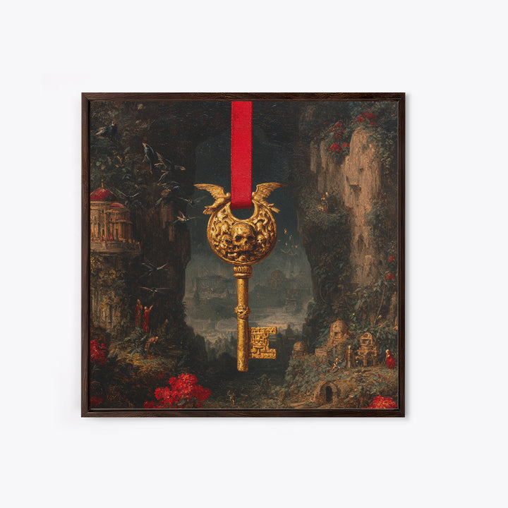 The Coffin Key, Ornate Symbolist Art, Square Wall Art, Gothic Horror Wall Art, Canvas Print, Halloween Wall Art, Seasonal Home Decor
