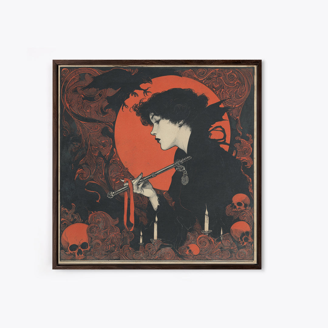 The Coffin Key, Decadent Line Art, Square Wall Art, Dark Fantasy Wall Art, Canvas Print, Halloween Wall Art, Spooky Wall Decor