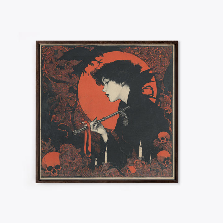 The Coffin Key, Decadent Line Art, Square Wall Art, Dark Fantasy Wall Art, Canvas Print, Halloween Wall Art, Spooky Wall Decor