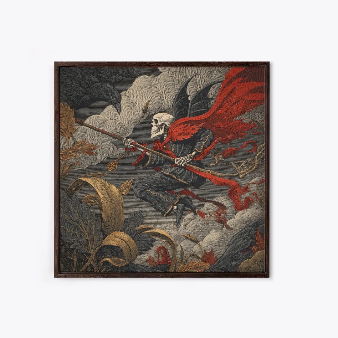 The Coffin Key, Macabre Folk Print Art, Square Wall Art, Dark Fantasy Wall Art, Framed Canvas Print, Halloween Wall Art