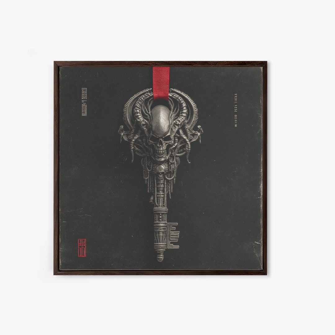 The Coffin Key, Biomechanical Horror Art, Square Wall Art, Dark Halloween Decor, Framed Canvas Print, Halloween Wall Art, Gothic Home Decor