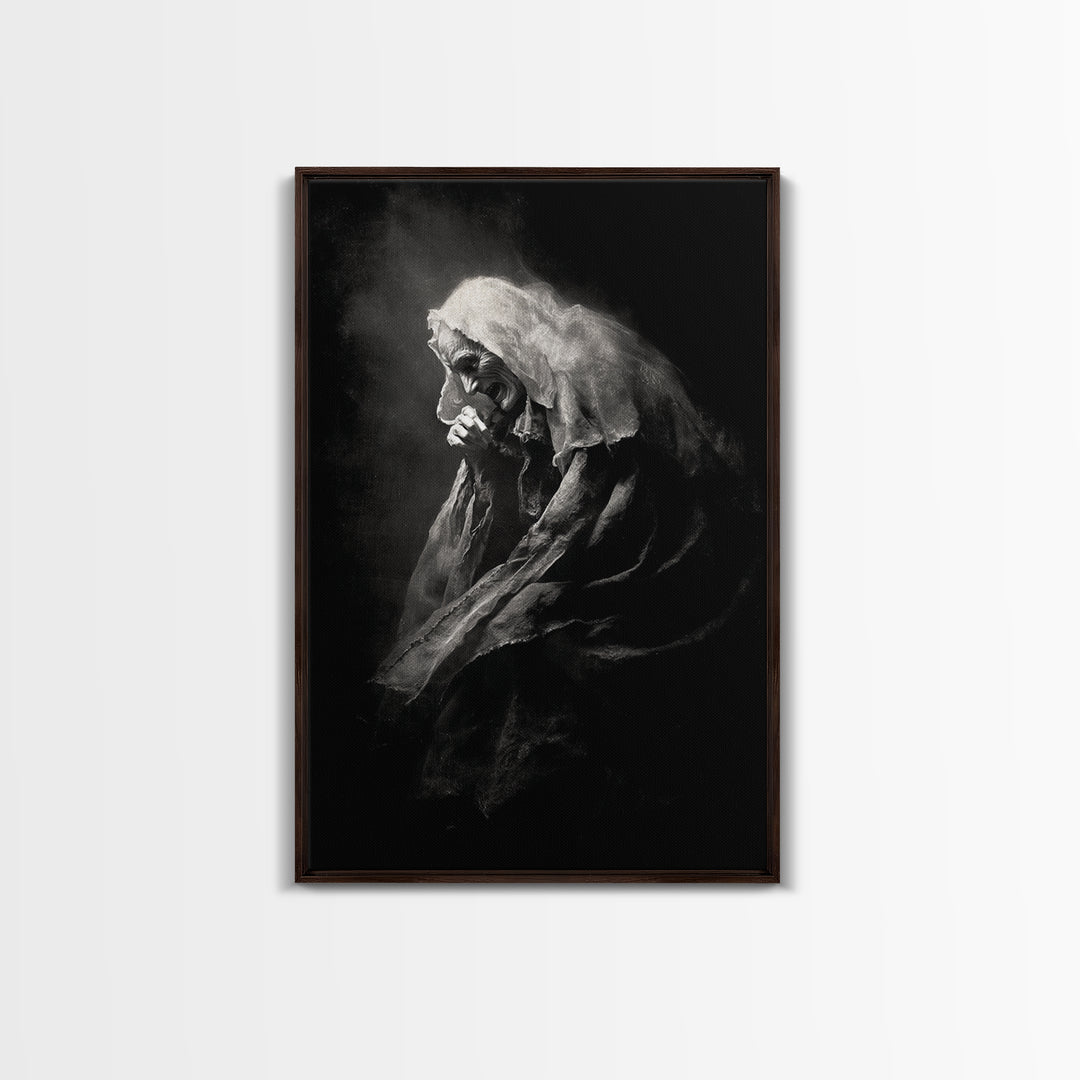 The Antique Spirit Board, Dark Romantic Horror Art, Vertical Wall Art, Dark Fantasy Wall Art, Framed Canvas Print, Halloween Wall Art