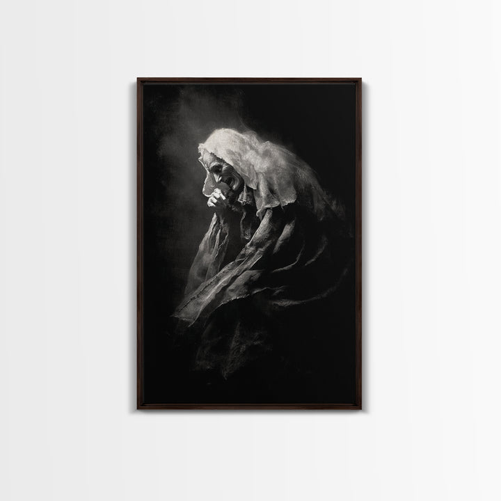 The Antique Spirit Board, Dark Romantic Horror Art, Vertical Wall Art, Dark Fantasy Wall Art, Framed Canvas Print, Halloween Wall Art