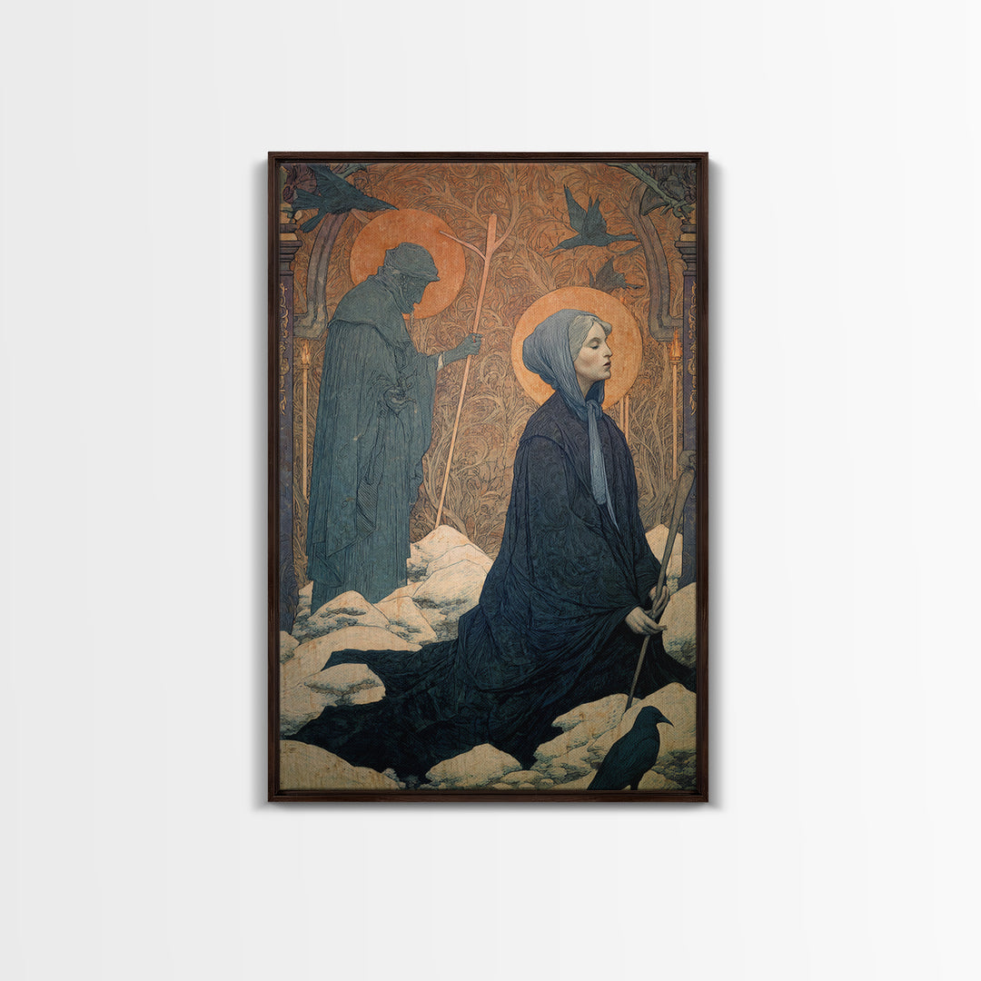 The Antique Spirit Board, Symbolist Death Art, Vertical Wall Art, Macabre Wall Art, Framed Canvas Print, Halloween Wall Art