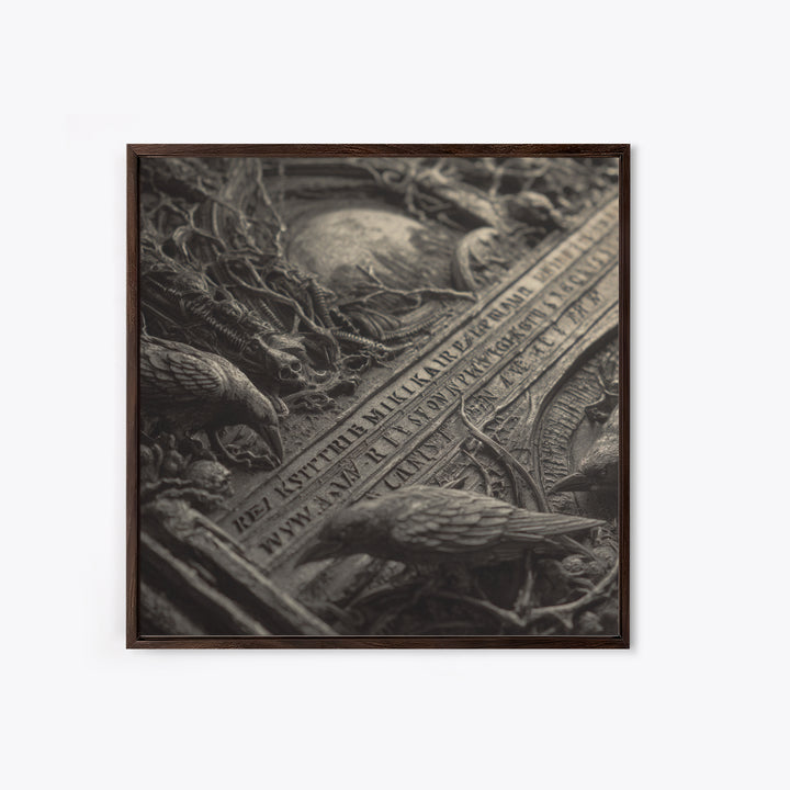 The Antique Spirit Board, Biomechanical Horror Art, Square Wall Art, Dark Fantasy Wall Art, Framed Canvas Print, Halloween Wall Art
