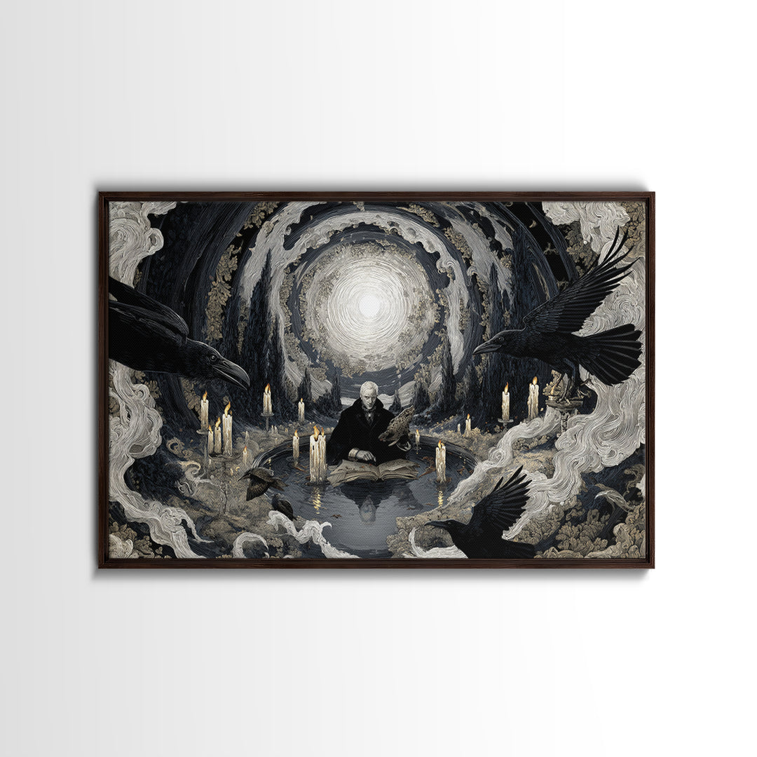 The Raven-Feather Quill, Symbolist Gothic Landscape, Landscape Wall Art, Gothic Horror Wall Art, Framed Canvas Print, Halloween Wall Art