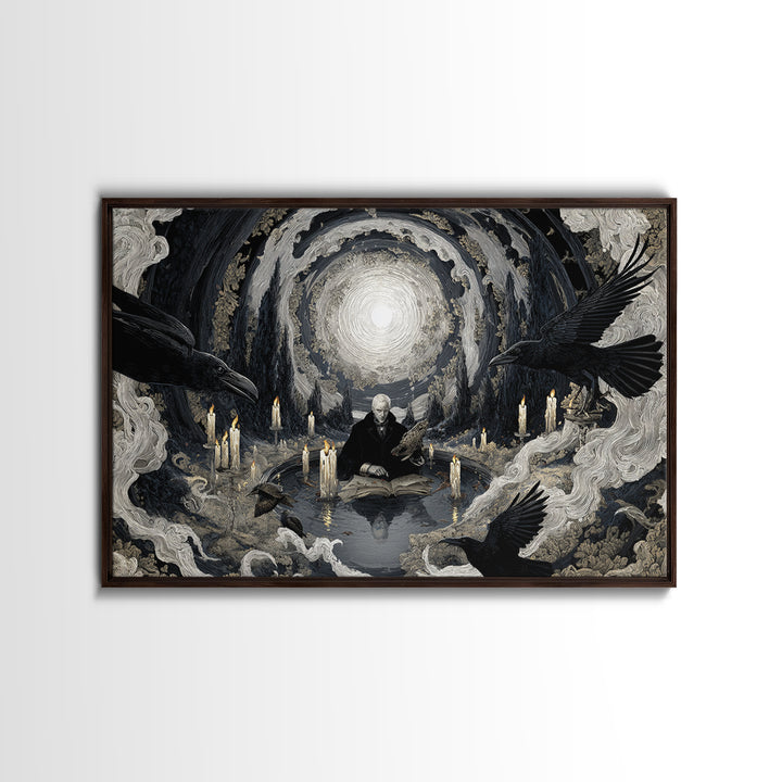 The Raven-Feather Quill, Symbolist Gothic Landscape, Landscape Wall Art, Gothic Horror Wall Art, Framed Canvas Print, Halloween Wall Art