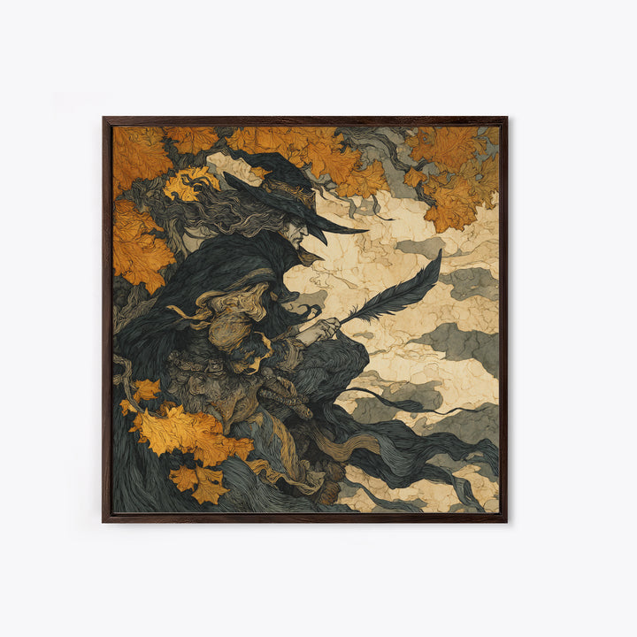 The Raven-Feather Quill, Gothic Storybook Art, Square Wall Art, Gothic Horror Wall Art, Canvas Print, Halloween Wall Art