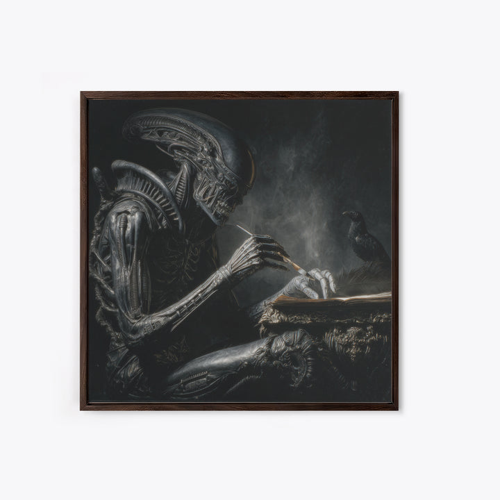 The Raven-Feather Quill, Biomechanical Horror Art, Square Wall Art, Macabre Wall Art, Canvas Print, Halloween Wall Art, Horror Wall Art