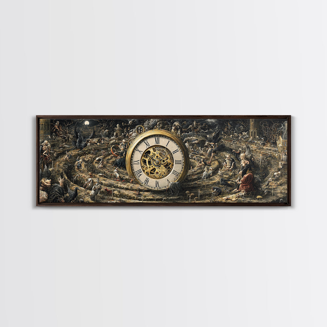The Cursed Pocket Watch, Medieval Grotesque Art, Extra Wide Wall Art, Dark Halloween Decor, Framed Canvas Print, Halloween Wall Art