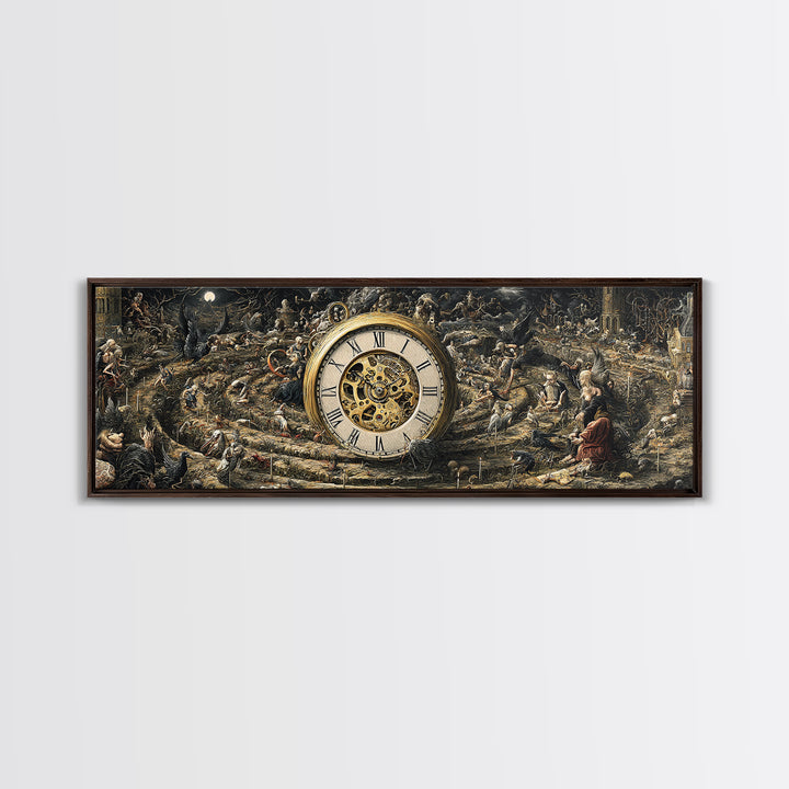 The Cursed Pocket Watch, Medieval Grotesque Art, Extra Wide Wall Art, Dark Halloween Decor, Framed Canvas Print, Halloween Wall Art