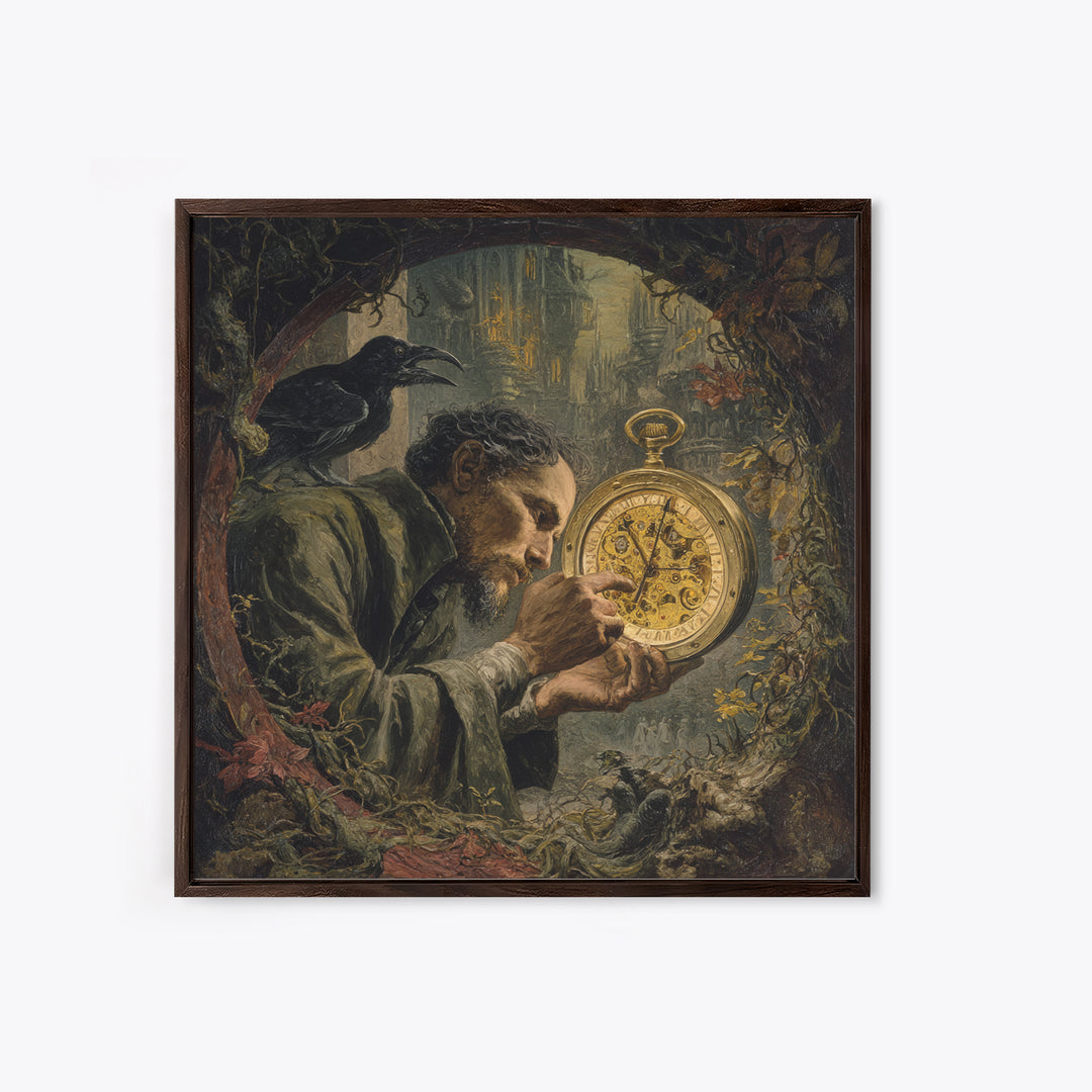 The Cursed Pocket Watch, Dark Renaissance Art, Square Wall Art, Dark Fantasy Wall Art, Canvas Print, Halloween Wall Art