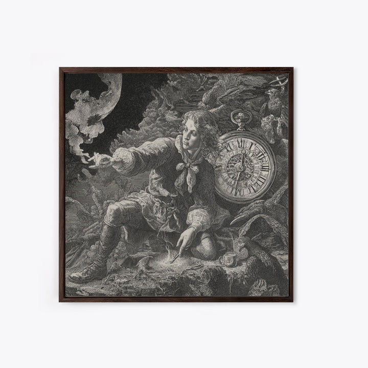 The Cursed Pocket Watch, Renaissance Engraving Art, Square Wall Art, Macabre Wall Art, Canvas Print, Halloween Wall Art